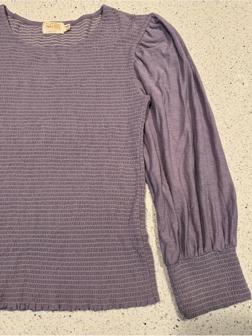 Nation LTD Lavender Puff-Sleeve Smocked Pima Cotton Top XS - Picture 4 of 7